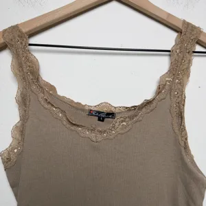 NEW Splash Women 100% Cotton Goblincore Cami Lace Top L Brown Ribbed Fairy‎ thumbnail 3