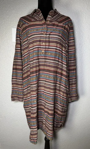 ARIAT Dress Women's size L Brown Sedona Pockets Striped Long Sleeve Collar Aztec thumbnail 1