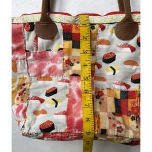Patchwork Quilted Tote Bag Floral Sushi Patterns Handmade Boho Cottagecore Red thumbnail 4