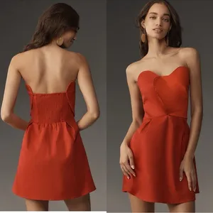 NWT FARM RIO X ANTHROPOLOGIE Strapless Structured Red Heart Mini Dress Sz L thumbnail 2