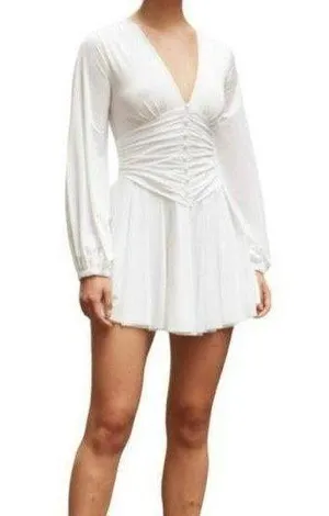 KikiRiki V-Neck Long Sleeve Ruched Mini Dress White Size Small NWT thumbnail 1