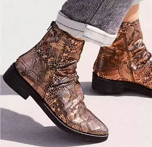 EUC Free People Leather Amarone Cooper Snakeskin Boots Size 7.5 thumbnail 1