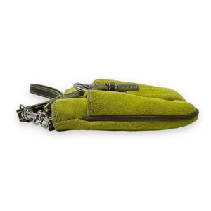 Levenger Wristlet Wallet Lime Green Suede with Brown Leather Trim and Buckle thumbnail 4