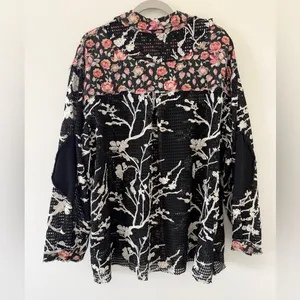 NWT- POL Carly Crochet Patchwork Laser Cut Floral embroidered shirt size large thumbnail 3