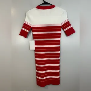 NWT Amanda Uprichard Red/Pink Ribbed Striped Short Sleeve Bodycon Mini Dress Lrg thumbnail 8