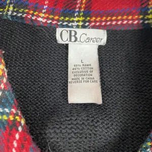 CB Career Sweater‎ Vest Womens Large Black Snowman Plaid Collar Ugly Christmas thumbnail 6