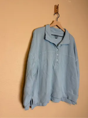 American Eagle Women’s Big Hug Henley Sweatshirt Light Blue Size Small thumbnail 3