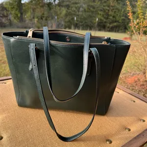 Marc Jacobs Commuter Tote Leather Shoulder Bag Forest Green Zip Work Laptop thumbnail 4