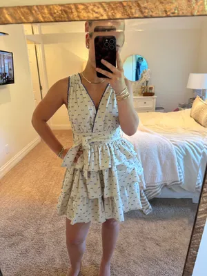Anthropologie En Saison Cream Ruffle Polka Dot Mini Dress thumbnail 3