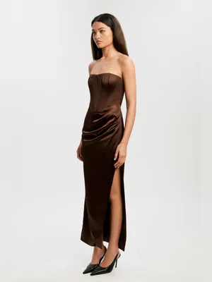 Bardot Everlasting Satin Strapless Midi Dress In Chocolate US 6 thumbnail 4