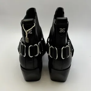 Sam Edelman Bellamie‎ Leather Ankle Bootie Womens 6 Pull On Square Toe Black thumbnail 3
