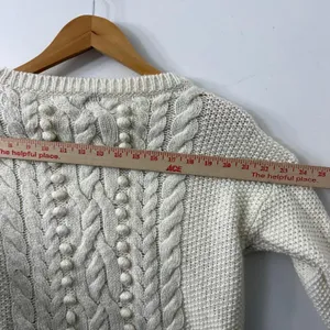 Talbots S Cable Knit Bobble Sweater Ivory Chunky Cozy Winter‎ Holiday Xmas Wool thumbnail 9