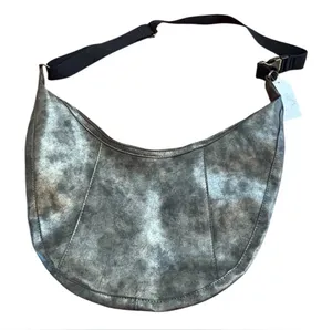 Silver Metallic Crescent Shoulder Bag NWT Slouchy Hobo Adjustable Strap thumbnail 1