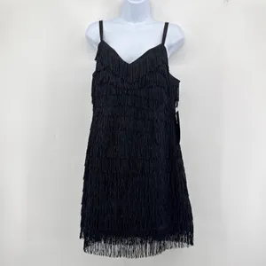 Tuckernuck‎ NWT Black Bristol Fringe Mini Dress Flapper Cocktail Party Large thumbnail 2
