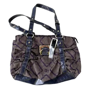 LineaR Fabric Logo Satchel Purse Purple Y2K McBling Croco Double Handle Indie thumbnail 2