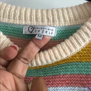 Multicolor Striped Fringe Crewneck Sweater - Women thumbnail 5