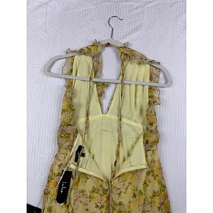 Lulus Yellow Floral Chiffon Ruffle Maxi Dress Sleeveless High Low V-Neck Small thumbnail 7
