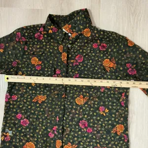 LOFT Floral Swiss Dot Sheer Button Down Blouse Womens M Green Fall Dark Academia thumbnail 3