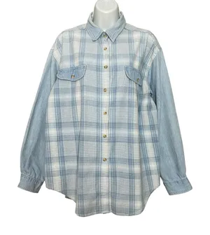 Vintage 90s Paris Sport Club Button Down Shirt FLAWS Women Large Plaid Grunge‎ thumbnail 1