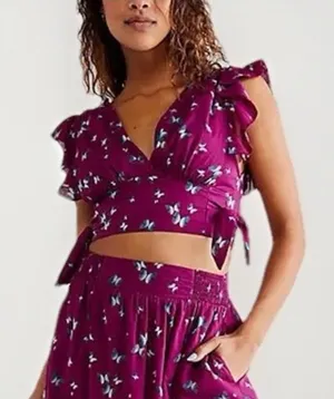 Free People Pretty Dayz Butterfly Wrap Crop Top Boho NWOT XL thumbnail 1