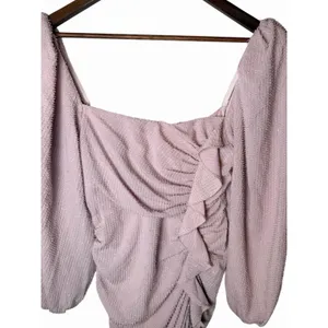 ASTR the Label Athens Ruched Puff Sleeve Shimmer Midi Dress Pink S thumbnail 6