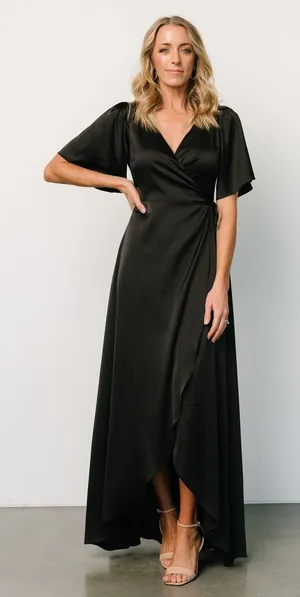Baltic Born NWOT Vara Satin Maxi‎ Wrap Dress Black Evening Cocktail Size Small thumbnail 1