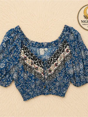 Joie Floral Crop Top Large Blouse ~ Boho Puff Sleeve Top ~ New thumbnail 5