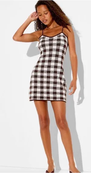 Women's Mini Americana Check Sweater Dress - Wild Fable Brown Check Small NEW thumbnail 1