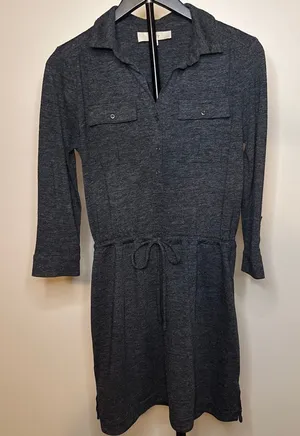 Ann Taylor LOFT Women's Gray Heathered Button-Down Shirt Dress-S thumbnail 1