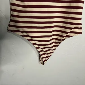 Babaton Aritzia Contour Striped Mauve Cream Double V-Neck‎ G String Bodysuit thumbnail 5