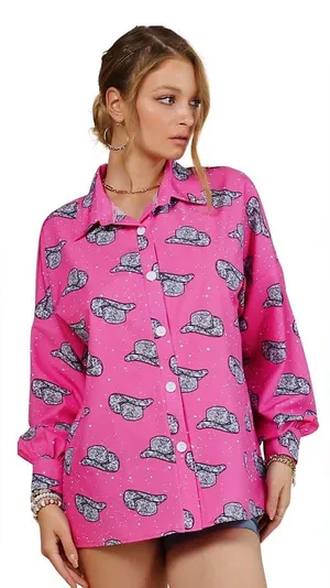 $68 Nylon Apparel Retro Disco Cowgirl Cowboy Hat Button Down Shirt M thumbnail 1