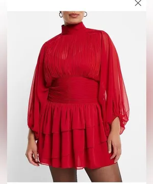 Express mock neck long sleeve ruffle mini dress thumbnail 10