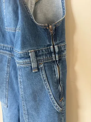 GAP long & Lean side zip dark denim bib overalls flare leg size Medium thumbnail 10