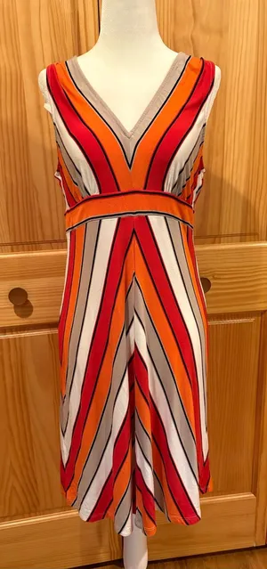 Calvin Klein Chevron Striped Sleeveless Jersey Dress women’s 12 thumbnail 1