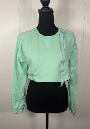 Gymshark Women's 24/7 Cropped sweater‎ mint green custom bleached small thumbnail 1