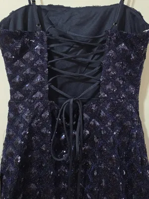 Lulus Shimmering Vibes Lurex Sequin Lace Up Mini Dress - Navy Blue - Size M thumbnail 7