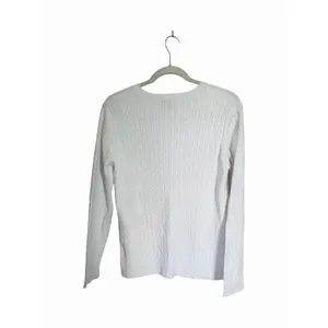Lands' End Womens Sz M White Cable Knit Crew Neck Long Sleeve Pullover Sweater thumbnail 5
