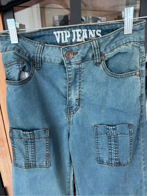 Y2k jeans cargo pants pockets straight leg high rise medium wash wide baggy thumbnail 3