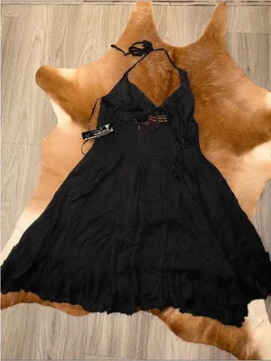 Papermoon Black Boho Halter Dress Size Medium NWT Crochet Ruffle thumbnail 6
