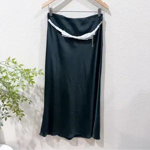 Rachel Zoe Green Satin Slip Midi Skirt with Pearl Chain Size 6 NWT thumbnail 4