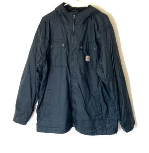 Carhartt Fleece Lined Hooded Full Zip Nylon Coat Black Size XL thumbnail 1
