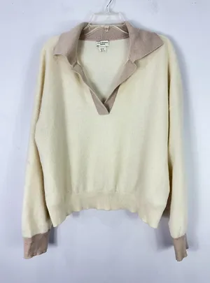 Club Monaco Cashmere Polo Sweater XL‎ Cream V Neck Tennis Prep Old Money Luxury thumbnail 1