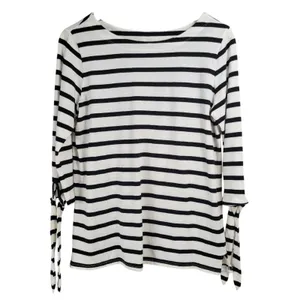 Old Navy Women's Black White‎ Striped Boat Neck Tie Sleeve Shirt Size M Cotton thumbnail 3