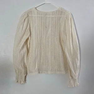Easy Clothes Crochet Lace Boho Blouse Cream M/L NWT thumbnail 3