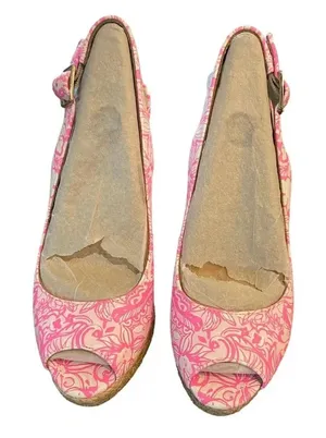 🎀 Lilly Pulitzer Krisie Pink Leather Cork Wedges 💕 Size 6‎ Barbiecore 🎀 thumbnail 1