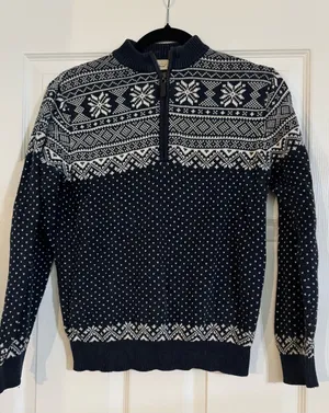L.L. Bean vintage Navy and White Fair Isle Half-Zip Sweater medium thumbnail 1