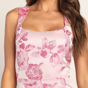 LULU’S Brighter Side Pink Floral Satin Jacquard Mini Dress thumbnail 4