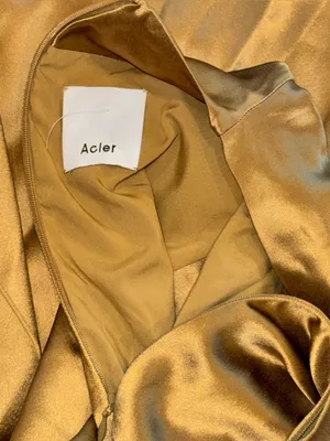 NEW ACLER Ramshaw Metallic Pleated Satin Gown golden moss Sz 4 thumbnail 7