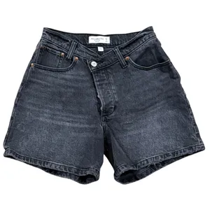 Abercrombie & Fitch Curve Love High Rise Dad Shorts Asymmetric CrissCross BLK 0 thumbnail 1