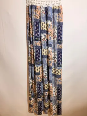 Boho Patchwork Floral Lace Halter Tie Waist Flowy Maxi Dress Size M thumbnail 9